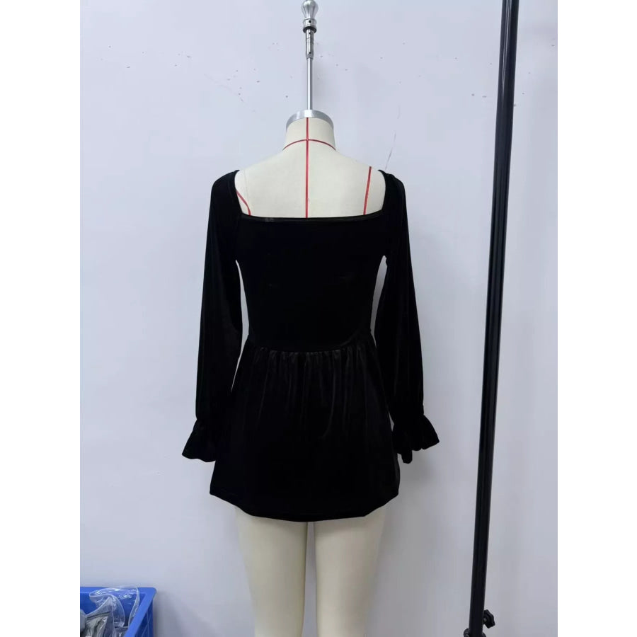 Velvet Smocked Peplum Blouse Apparel and Accessories