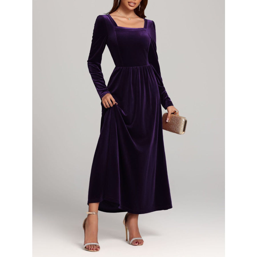 Velvet Square Neck Long Sleeve Dress Apparel and Accessories