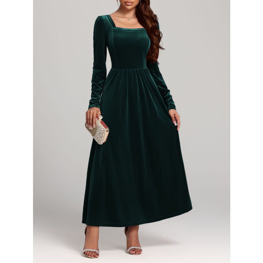 Velvet Square Neck Long Sleeve Dress Apparel and Accessories