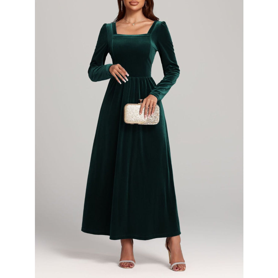 Velvet Square Neck Long Sleeve Dress Apparel and Accessories