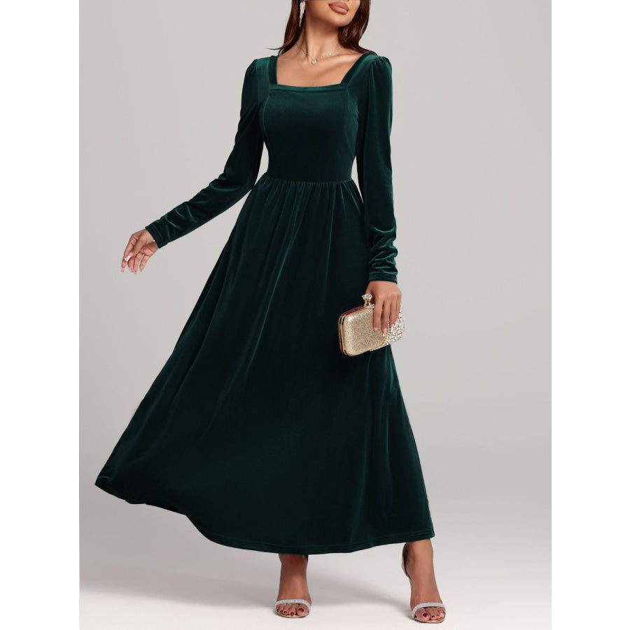 Velvet Square Neck Long Sleeve Dress Apparel and Accessories