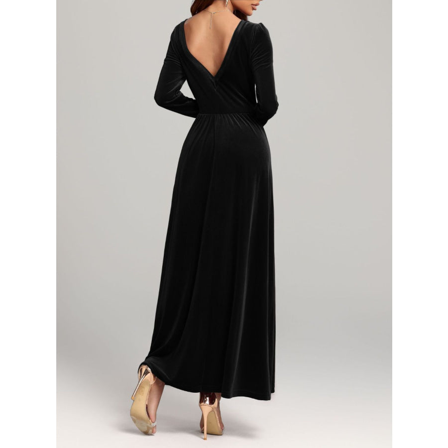 Velvet Square Neck Long Sleeve Dress Black / S Apparel and Accessories