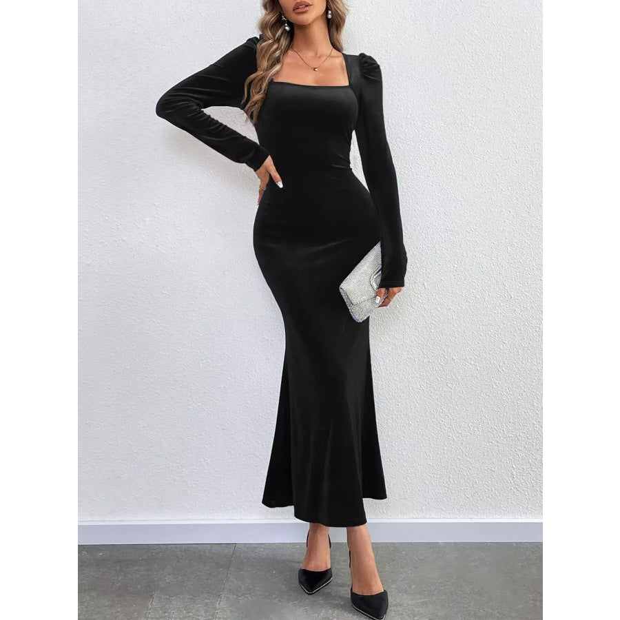 Velvet Square Neck Long Sleeve Mermaid Dress Apparel and Accessories