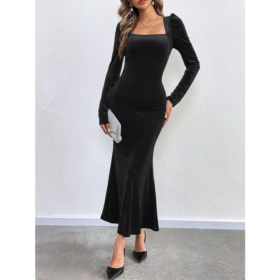 Velvet Square Neck Long Sleeve Mermaid Dress Apparel and Accessories