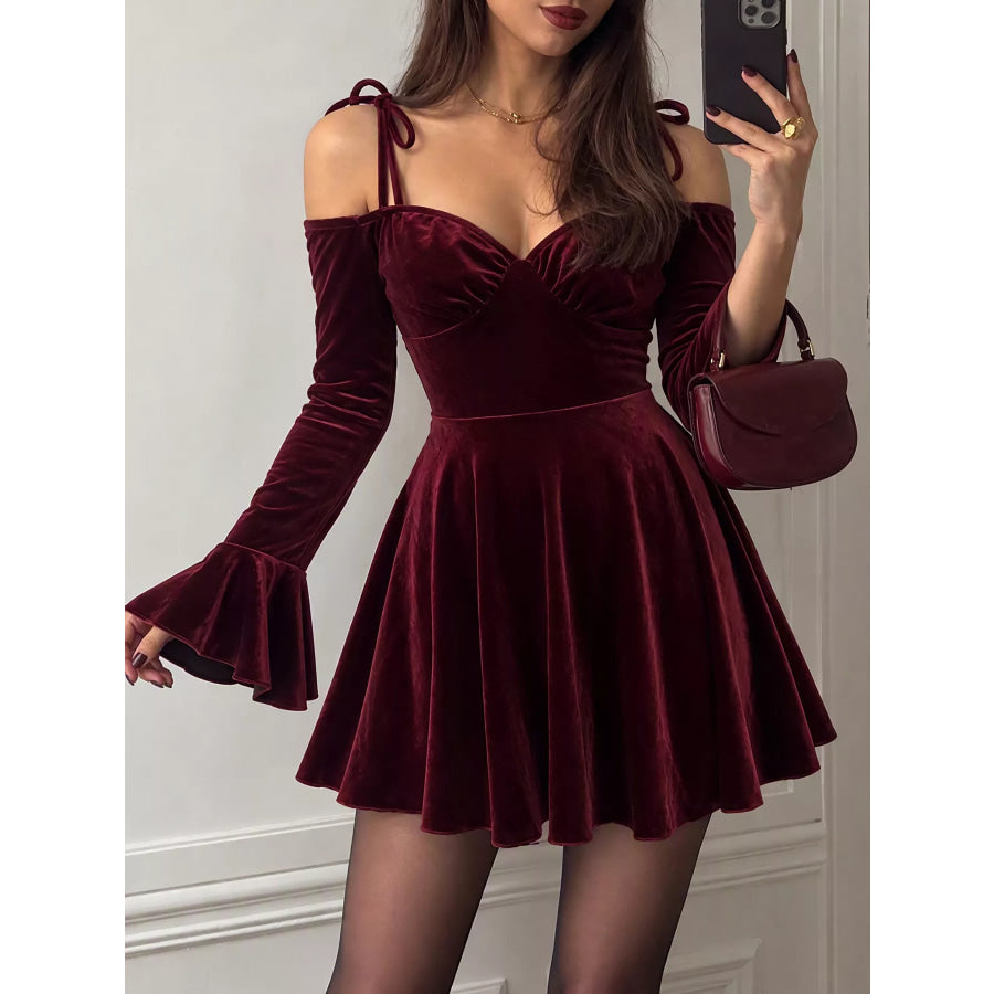 Velvet Tie Shoulder Mini Dress Apparel and Accessories