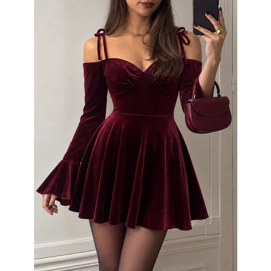 Velvet Tie Shoulder Mini Dress Apparel and Accessories