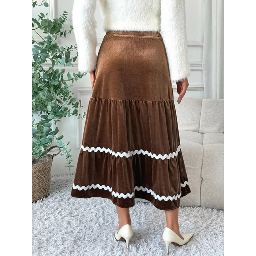 Velvet Tiered Midi Skirt Apparel and Accessories