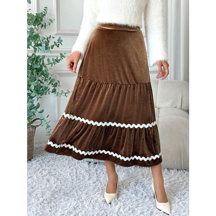 Velvet Tiered Midi Skirt Apparel and Accessories