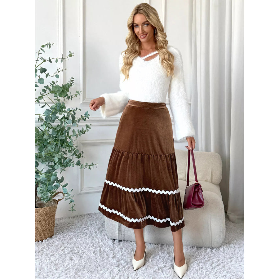 Velvet Tiered Midi Skirt Apparel and Accessories