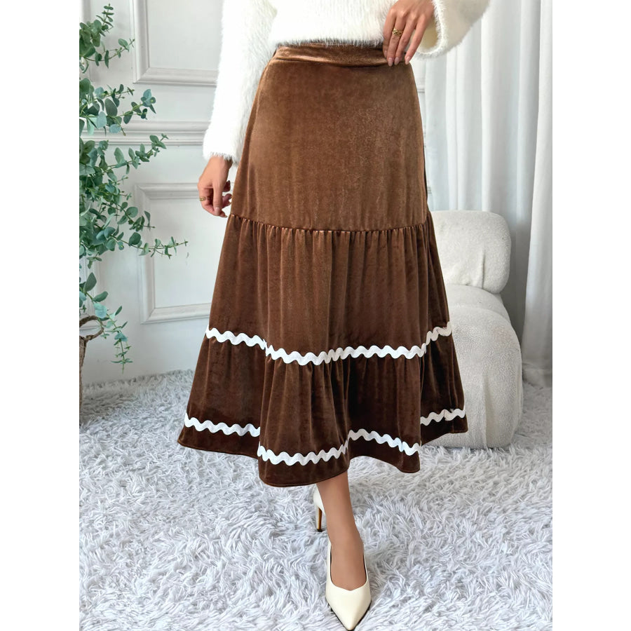 Velvet Tiered Midi Skirt Apparel and Accessories