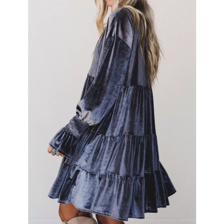 Velvet Tiered Mini Dress with Balloon Sleeves
