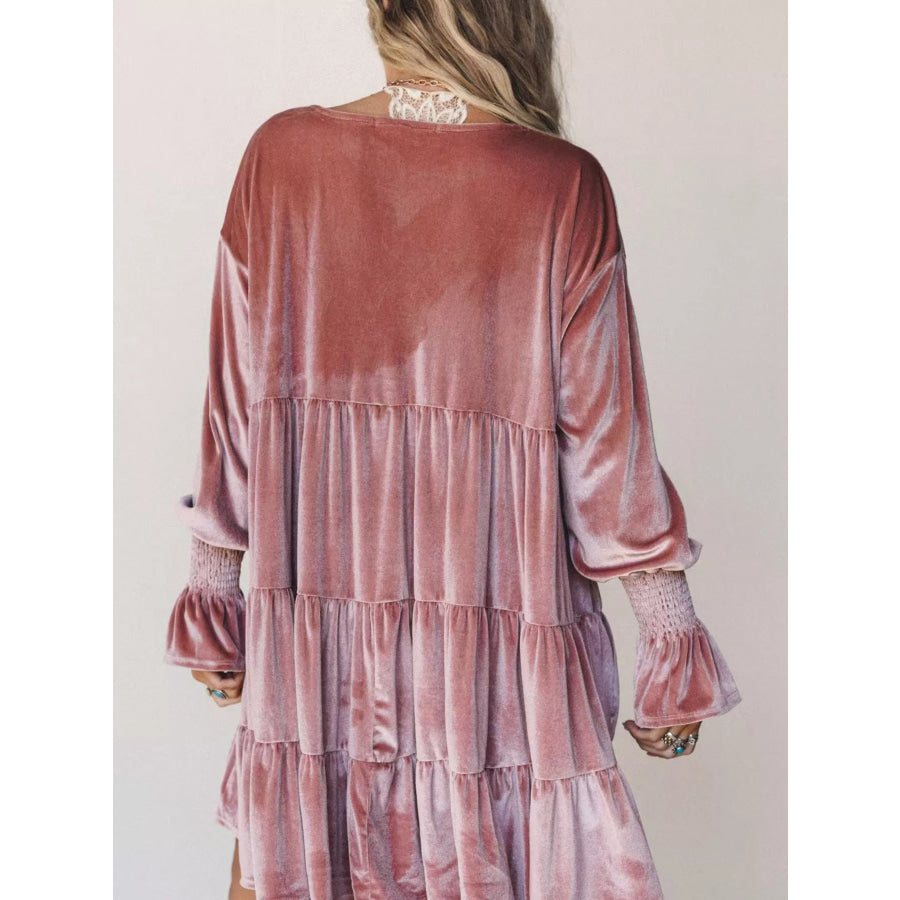Velvet Tiered Mini Dress with Balloon Sleeves