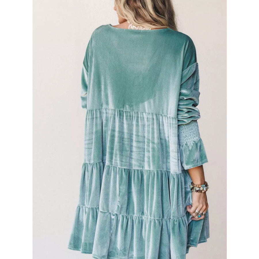 Velvet Tiered Mini Dress with Balloon Sleeves