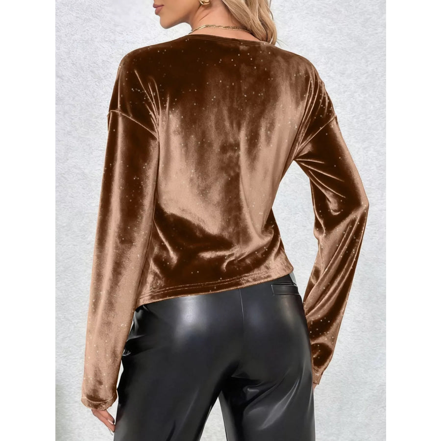 Velvet Twist-Front Long Sleeve T-Shirt Apparel and Accessories