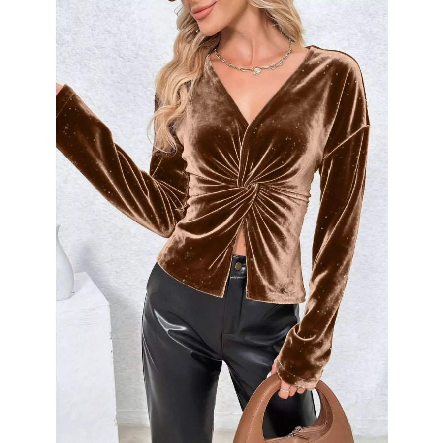 Velvet Twist-Front Long Sleeve T-Shirt Apparel and Accessories