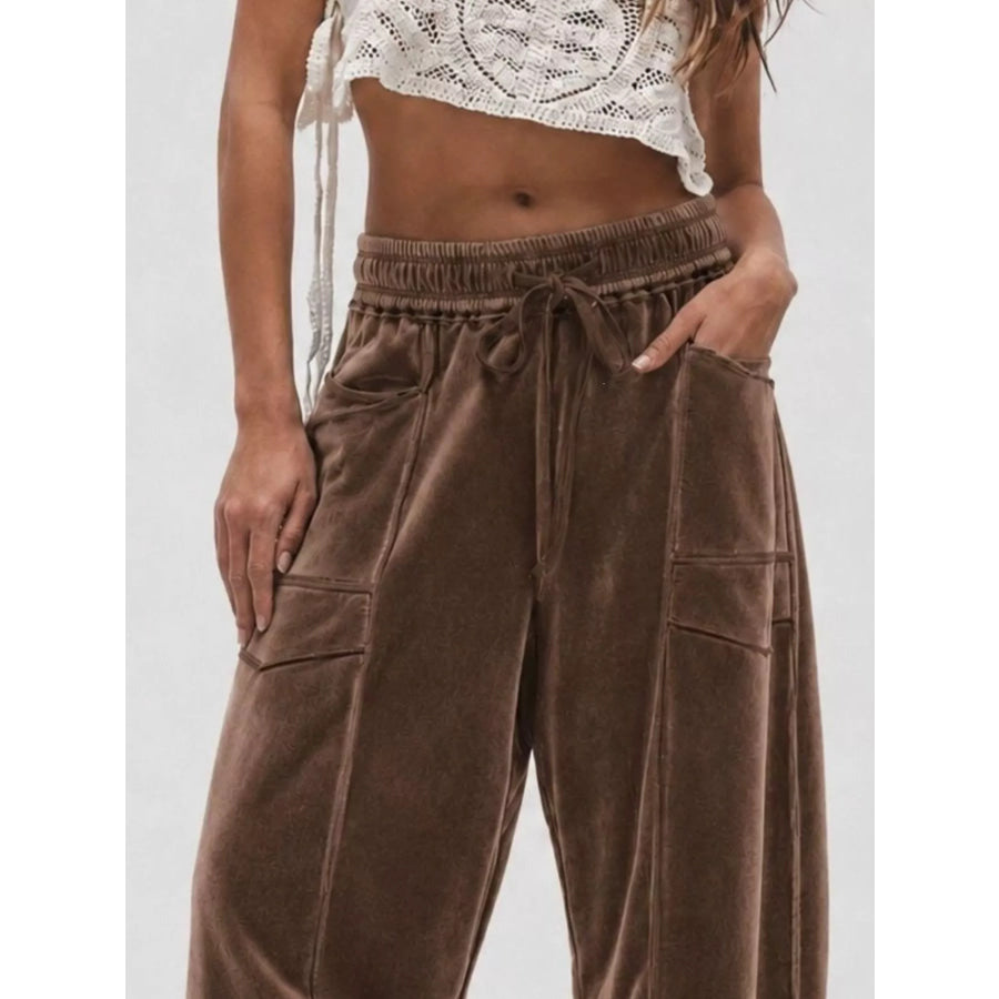 Velvet Wide-Leg Pants Brown / S Apparel and Accessories
