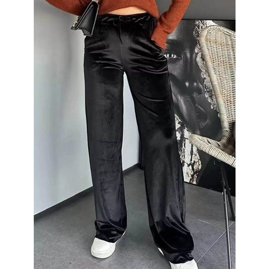 Velvet Wide Leg Pants Black / S Apparel and Accessories