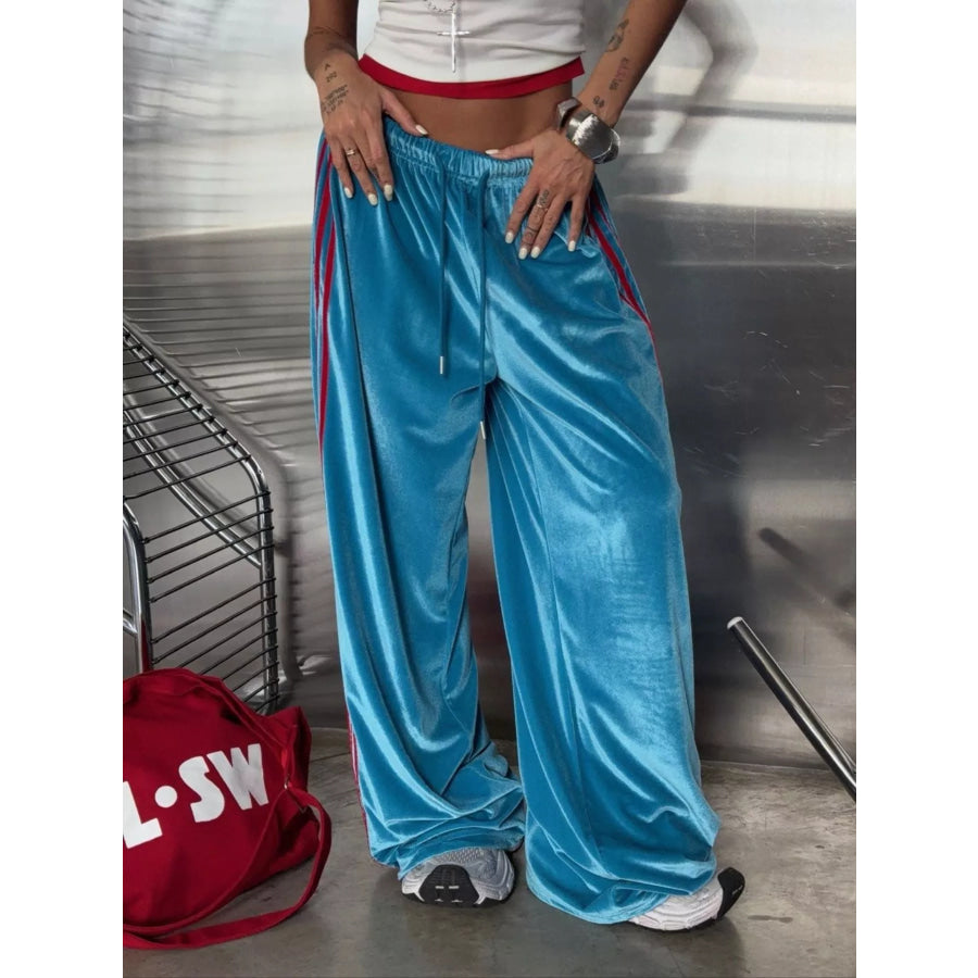 Velvet Wide-Leg Pants Blue / S Apparel and Accessories