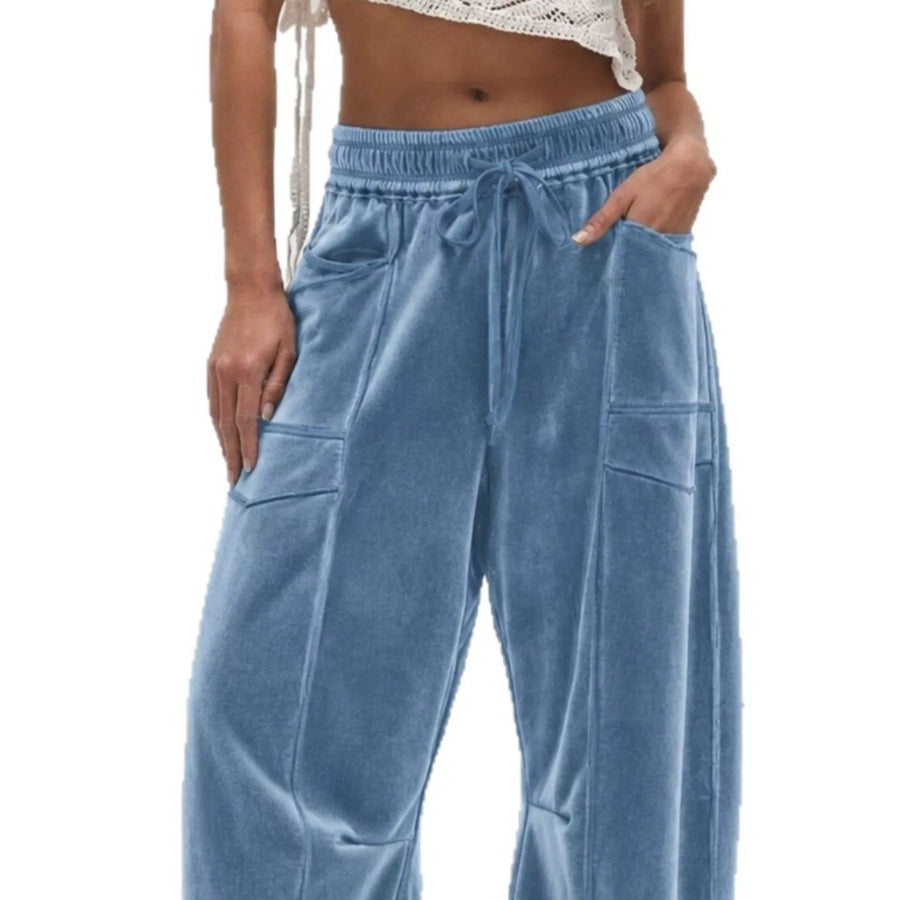 Velvet Wide-Leg Pants Blue / S Apparel and Accessories