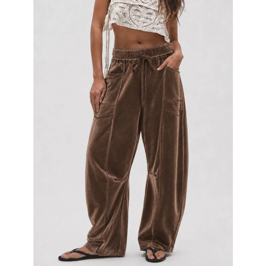 Velvet Wide-Leg Pants Brown / S Apparel and Accessories