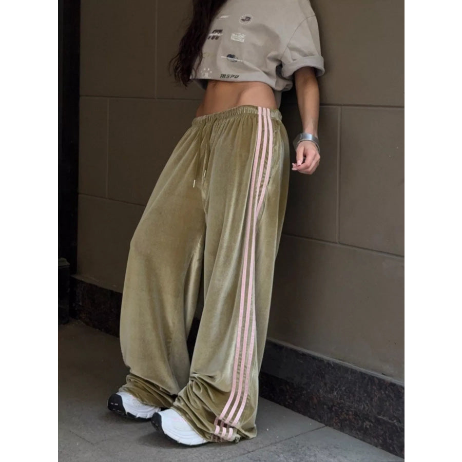 Velvet Wide-Leg Pants Green / S Apparel and Accessories
