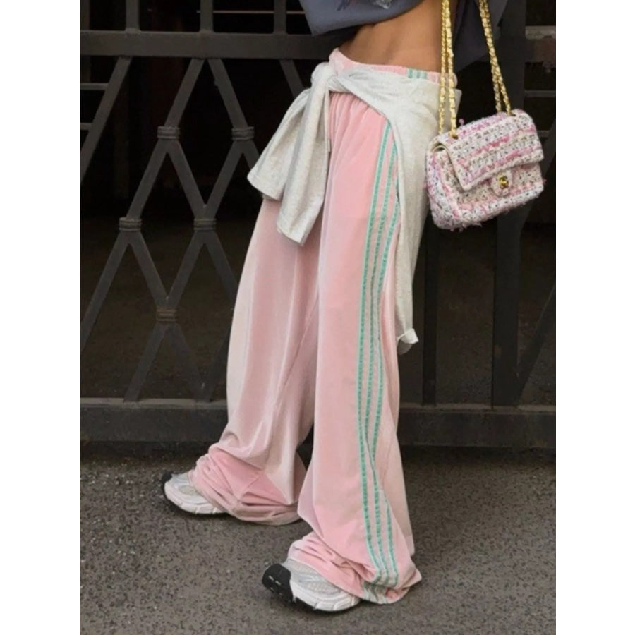Velvet Wide-Leg Pants Pink / S Apparel and Accessories