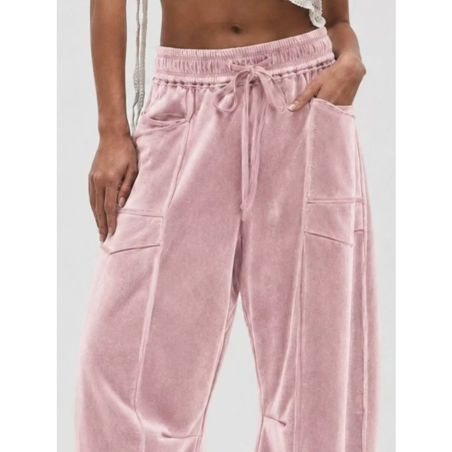 Velvet Wide-Leg Pants Pink / S Apparel and Accessories