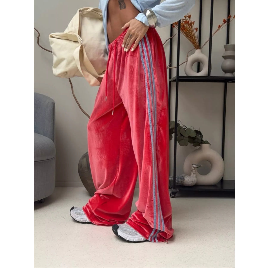 Velvet Wide-Leg Pants Red / S Apparel and Accessories