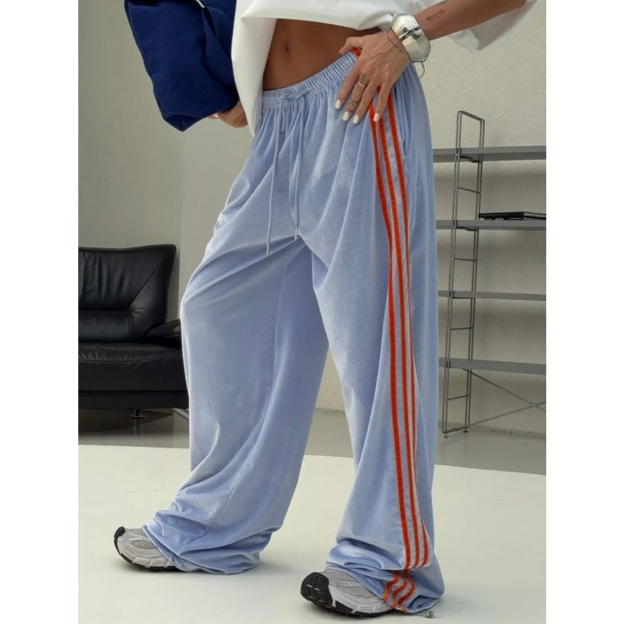 Velvet Wide-Leg Pants Sky Blue / S Apparel and Accessories