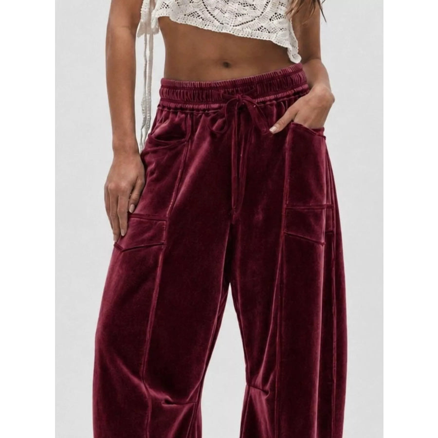 Velvet Wide-Leg Pants Wine Red / S Apparel and Accessories