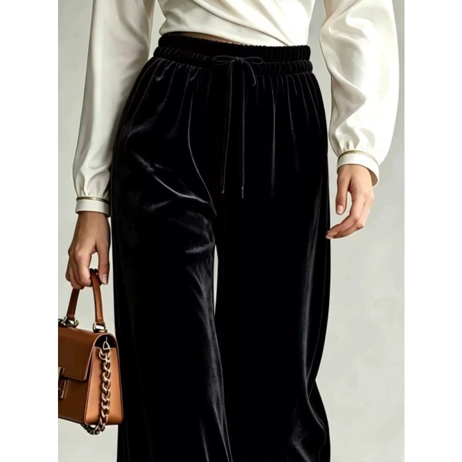 Velvet Wide-Leg Pants with Drawstring Apparel and Accessories