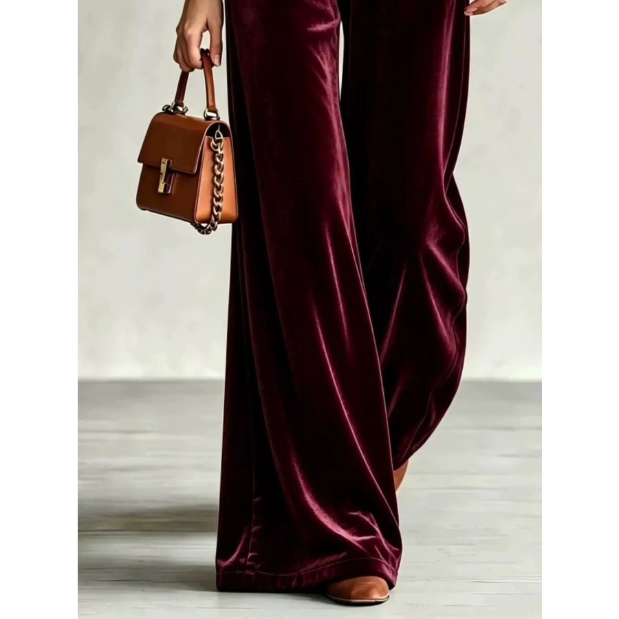 Velvet Wide-Leg Pants with Drawstring Apparel and Accessories