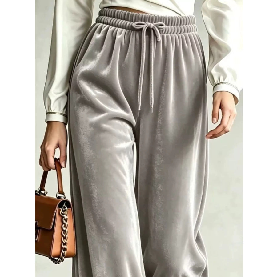 Velvet Wide-Leg Pants with Drawstring Apparel and Accessories