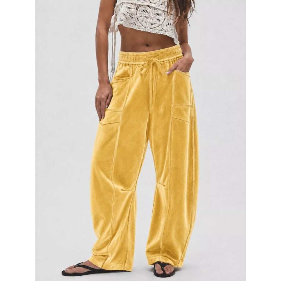 Velvet Wide-Leg Pants Yellow / S Apparel and Accessories