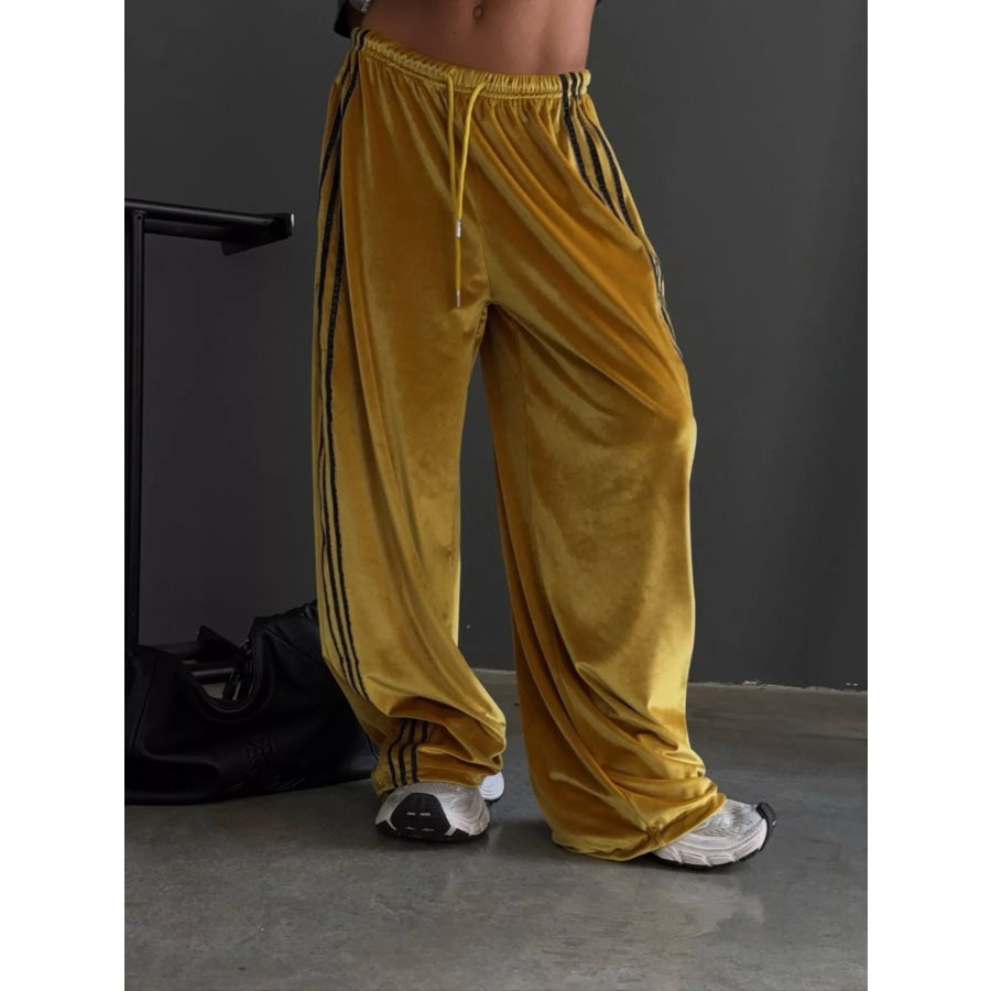 Velvet Wide-Leg Pants Yellow / S Apparel and Accessories