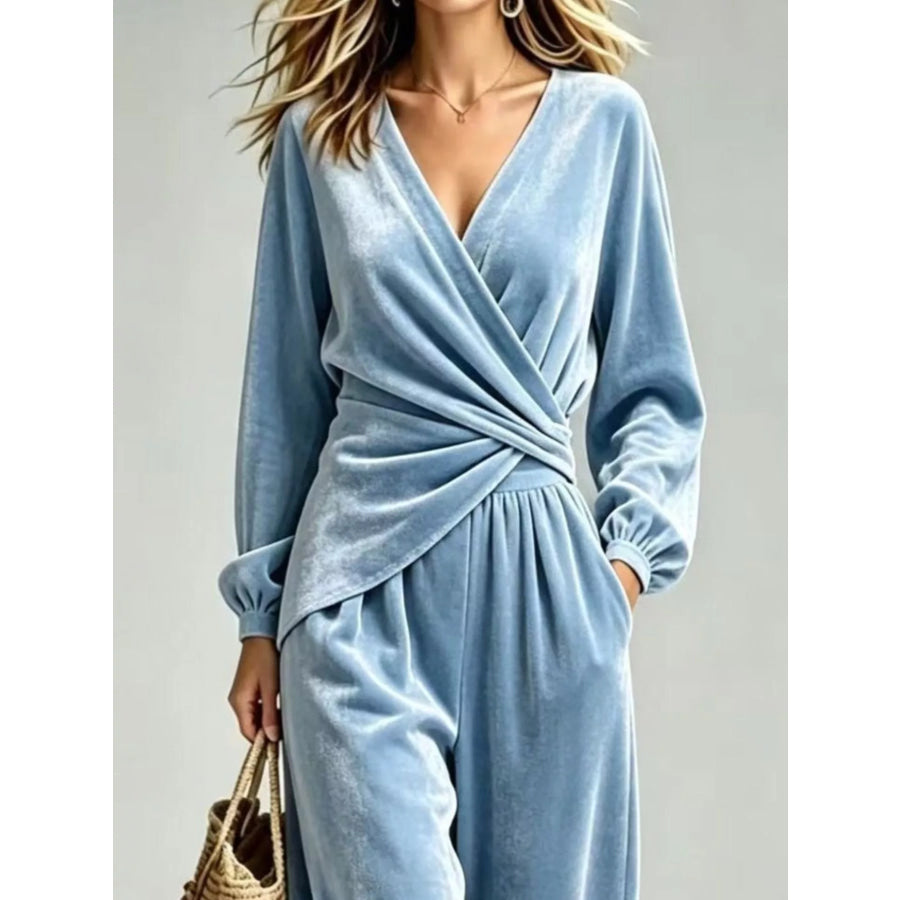 Velvet Wrap-Front Top and Pants Set Apparel Accessories