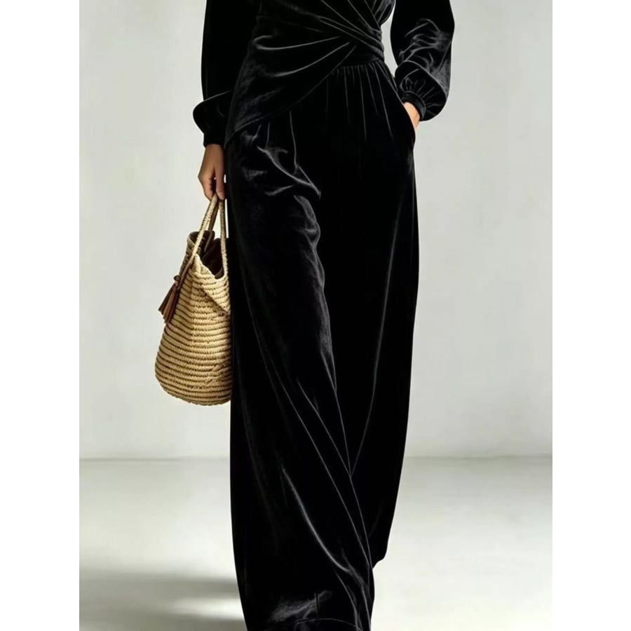 Velvet Wrap-Front Top and Pants Set Apparel Accessories