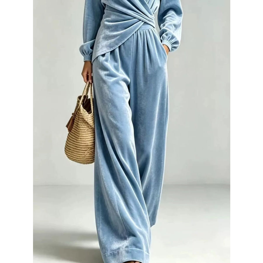 Velvet Wrap-Front Top and Pants Set Apparel Accessories