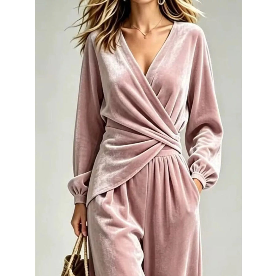 Velvet Wrap-Front Top and Pants Set Apparel Accessories