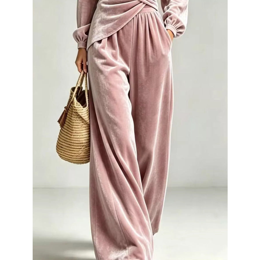 Velvet Wrap-Front Top and Pants Set Apparel Accessories