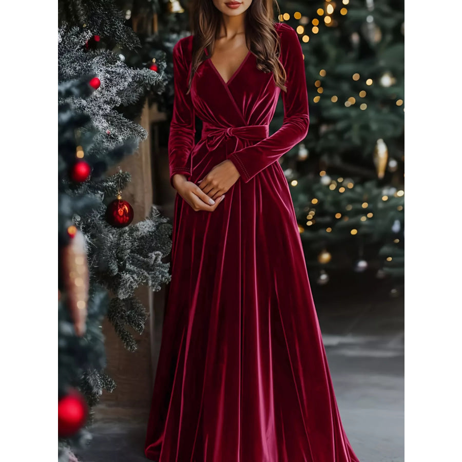Velvet Wrap Surplice Maxi Dress Burgundy / S Apparel and Accessories