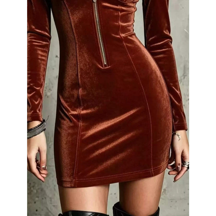 Velvet Zip-Front Utility Bodycon Mini Dress