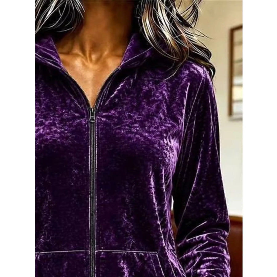 Velvet Zip-Up Hoodie Apparel and Accessories