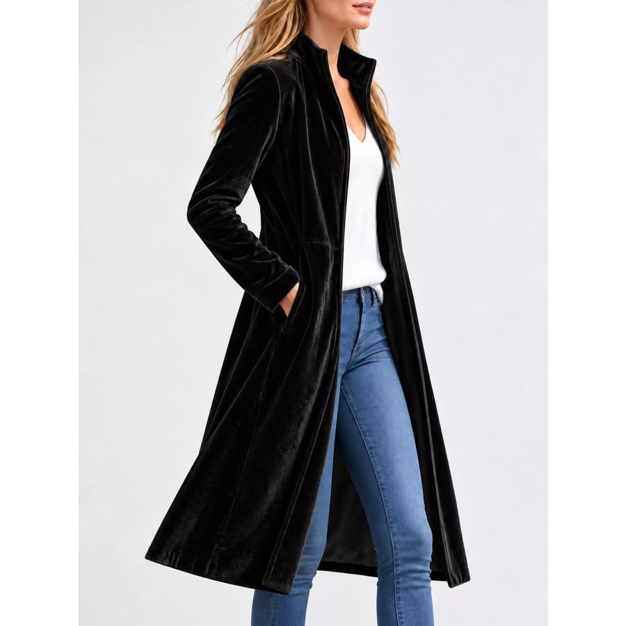 Velvet Zip Up Longline Outerwear Apparel and Accessories