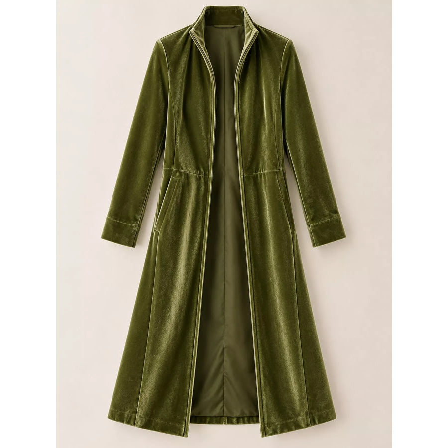 Velvet Zip Up Longline Outerwear Apparel and Accessories