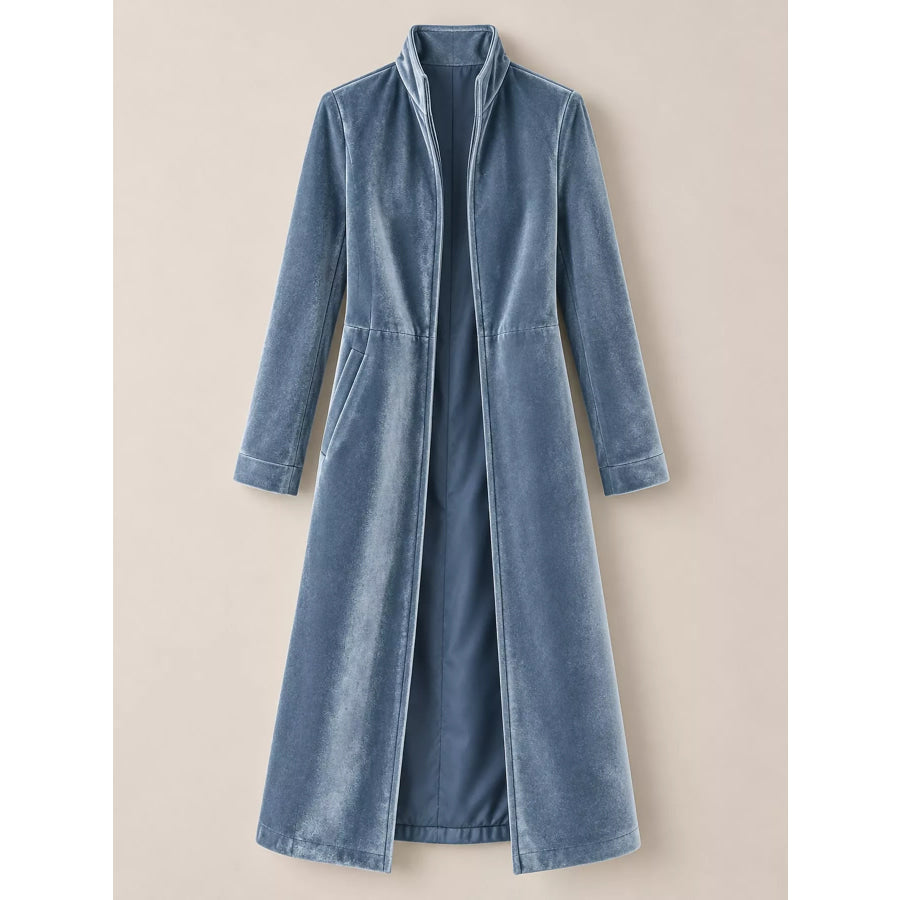 Velvet Zip Up Longline Outerwear Apparel and Accessories