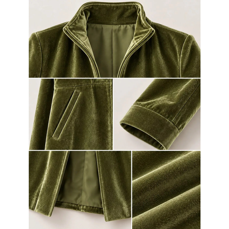 Velvet Zip Up Longline Outerwear Apparel and Accessories