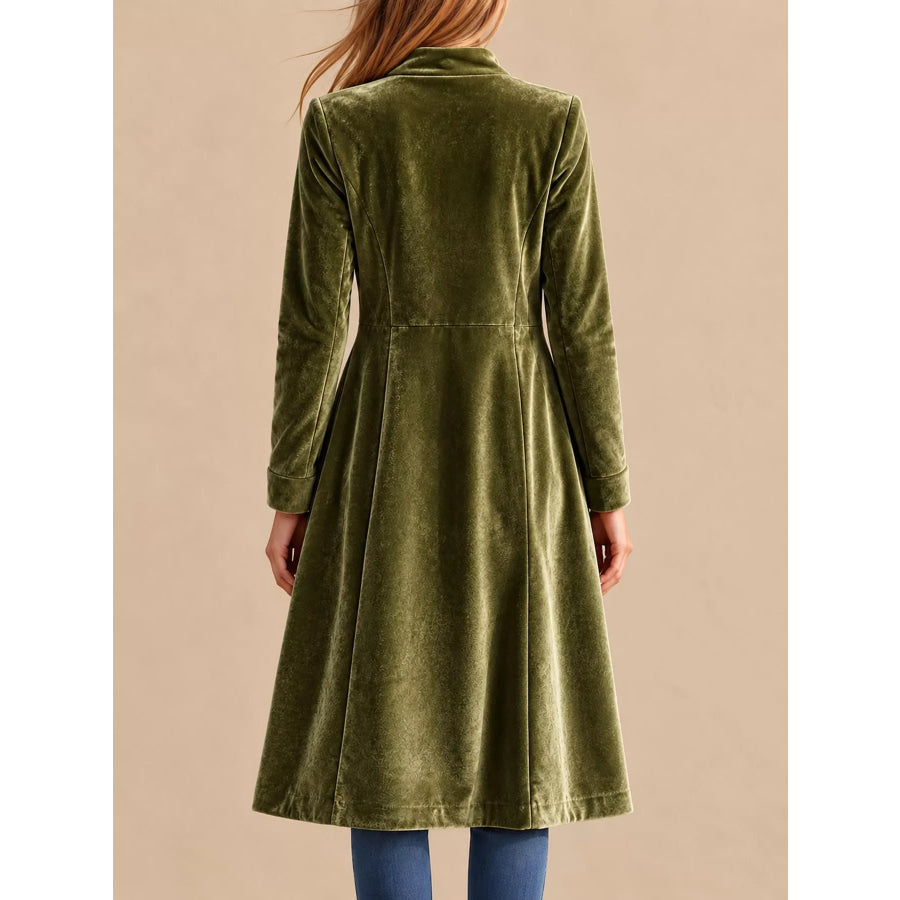 Velvet Zip Up Longline Outerwear Apparel and Accessories
