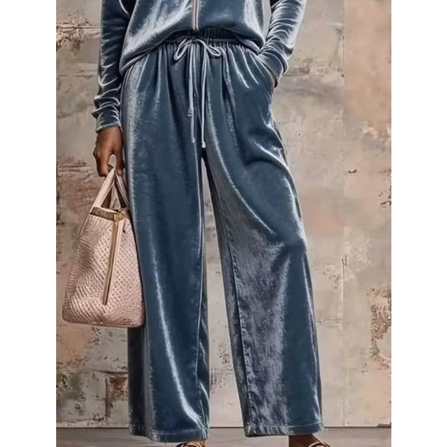 Velvet Zip-Up Top and Pants Set Apparel and Accessories