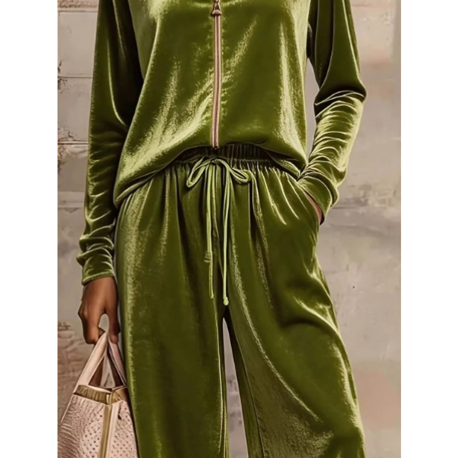 Velvet Zip-Up Top and Pants Set Apparel and Accessories